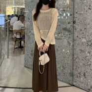 蓉月閣今年流行時(shí)尚套裝裙女不規(guī)則鏤空針織衫+吊帶裙氣質(zhì)連衣裙兩件套 黑色套裝【配腰帶】 收藏店鋪優(yōu) XL 120-135斤