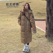 歐若婷雅羽絨棉服女中長款2024冬季新款韓版寬松棉衣女加厚面包服棉襖外套 卡其色 S
