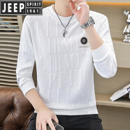 JEEP SPIRIT吉普長(zhǎng)袖t恤男秋冬季潮流圓領(lǐng)套頭衛(wèi)衣提花加絨加厚體恤保暖小衫 白色 XL
