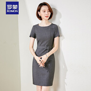 羅蒙 職業(yè)套裝連衣裙修身顯瘦時尚名媛包臀一步裙美容院工作服薄款工裝 短袖灰色連衣裙 XXL