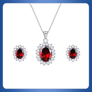 TEUCER925銀項鏈天然石榴石吊墜氣質(zhì)簡(jiǎn)約鎖骨紫水晶生日禮物珠寶彩寶 戴妃石榴石吊墜+耳釘+精美禮盒