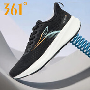 361°Q彈超飛翼伍科技運動(dòng)鞋25夏季款針織高彈緩震網(wǎng)面透氣跑鞋 曜石黑 46