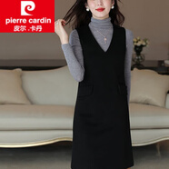 皮爾卡丹（pierre cardin）毛呢馬甲背心裙女冬款2025年新款中長(zhǎng)款無(wú)袖V領(lǐng)黑色連衣裙小個(gè)子 黑色 M