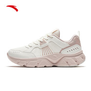 安踏（ANTA）跑步鞋女秋秋季新款皮面保暖女士休閑慢跑運動(dòng)鞋子 象牙白/藕灰-7 36.5