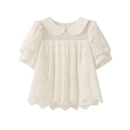 PLUSMALL+ACCPLUSMALL 彼得潘舞會(huì ) 天絲歐根紗繡花茶歇法式復古連衣裙娃娃衫 灰白色 千金白-娃娃衫 均碼 1碼(現貨)