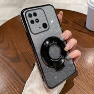 恒浩達紅米10c手機殼小米redmi10c新款防摔全包透明硅膠保護套red米Redmi1OC女帶支架220333QBI男鋼化膜 【閃粉-炫酷黑】透明電鍍+ 紅米 10C