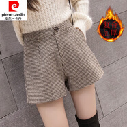 皮爾卡丹（pierre cardin）23年新款加厚毛呢短褲女秋冬新款高腰a字闊腿短褲冬季外穿褲靴 咖格 有里布/復(fù)合加厚 XL