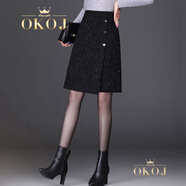 OKOJ品牌定制包臀半身裙女毛呢冬季格子小個(gè)子氣質(zhì)時(shí)尚小香風(fēng)a字裙 菱形格 27