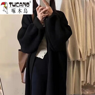 啄木鳥針織開衫女大尺碼胖m慵懶風(fēng)中長款秋冬韓版顯瘦加厚毛衣外套 黑色 3XL(160-180斤)