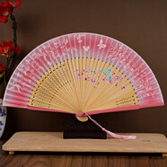 臻臻上品扇子女古風(fēng)絲綢折扇中式古裝漢服舞蹈扇折疊扇中國特色禮品送老外 桃紅色手繪烤漆7寸絲綢折扇
