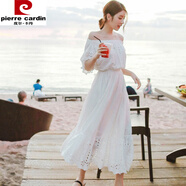 皮爾卡丹（pierre cardin）波西米亞長(cháng)裙女夏白色沙灘裙海邊度假海灘裙抹胸一字肩連衣裙女 白色 S