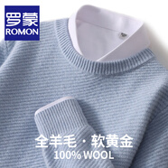 羅蒙（ROMON）澳洲純羊毛針織衫男士秋冬新款寬松圓領(lǐng)加厚毛衣男商務(wù)休閑打底衫 BH819淺藍色 XL碼(100%綿羊毛)
