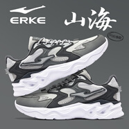 鴻星爾克（ERKE）老爹鞋男鞋2025新款夏季皮面防水跑步鞋網(wǎng)面透氣軟底休閑運動(dòng)鞋子 白露灰/碳灰【皮面】 44