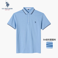 U.S.POLO ASSN.polo衫男翻領(lǐng)夏季商務(wù)休閑5A抑菌t恤男寬松短袖男 淺藍色 2XL