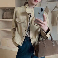 愛(ài)麥依短款鹿皮絨外套女夏季新款2025洋氣流行小個(gè)子感夾克上衣 米杏色 L 110-120斤