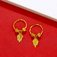 古龍玨黃金耳釘24IK足金999耳環(huán)耳圈耳扣葉子歐美復古女18K金結婚送禮 葉子耳環(huán)