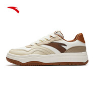 安踏（ANTA）街頑2丨王一博同款女鞋板鞋冬季休閑鞋運動(dòng)鞋子女 【男款】白/顆粒米黃/堅果殼棕-3 41