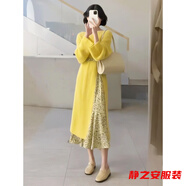 瑪菲萱中長(zhǎng)款連衣裙女春秋新款圓領(lǐng)套頭法式設(shè)計(jì)開叉感疊穿毛衣 8707碎花吊帶裙 M 80-100斤