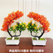文手新款仿真花景室內客廳擺件電視柜茶幾擺設植物塑料花小盆栽擺飾品 白盆[雙福來(lái)臨 夕陽(yáng)紅]+2盆4鳥(niǎo)