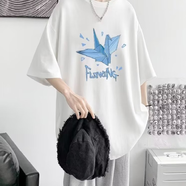 嘉曄短袖t恤男港風(fēng)潮牌印花五分袖上衣百搭休閑帥氣潮流ins體恤衫 T2113白色 L 95-110斤