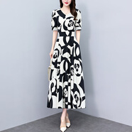 對蘭長(cháng)裙連衣裙2025夏季新款女裝收腰顯瘦遮肚子雪紡碎花連衣裙長(cháng)款裙 8807白色 2XL 【推薦120-130斤】