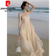 皮爾卡丹（pierre cardin）沙灘裙女三亞絕美小裙大理洱海裙子海邊拍照衣服超仙度假風(fēng)連衣裙 杏色 S