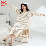 貓人（MiiOW）睡裙女春秋季純棉長(cháng)袖開(kāi)衫連衣裙a類(lèi)100長(cháng)款加大碼睡衣裙子 CM:62026# M