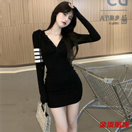 佐菲黛早春純欲風(fēng)又甜又辣連衣裙女小個(gè)子秋冬氣質(zhì)V領(lǐng)性感緊身包臀短裙 黑色-打底連衣裙秋冬遮肚顯瘦 L -打底連衣裙秋冬遮肚顯瘦