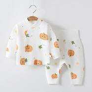 繽麗貓嬰兒睡衣內衣純棉春秋高腰護肚初生分體套裝寶寶球衣秋褲打底衣服 寶寶套裝-南瓜公仔 90