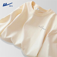 回力（Warrior）純棉t恤男夏季新款重磅運(yùn)動(dòng)上衣男士潮流短袖寬松體恤 淺米 L