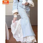 婍妡旗袍內(nèi)搭蕾絲襯裙百搭淑女打底蕾絲松緊復(fù)古旗袍搭配中長款半身裙 主圖款 均碼 (松緊腰88-130斤穿)