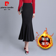 皮爾卡丹（pierre cardin）魚尾半身裙黑色高腰包臀裙長款長裙加絨顯瘦氣質(zhì)一步裙子春秋冬季 黑色【冬季款】 加絨 2XL 建議124-135斤