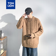 唐獅冬季新款麻花毛衣男生復(fù)古日系慵懶風圓領(lǐng)男毛衫寬松 棕色 S