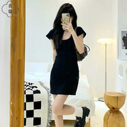 菁璇衣服女裝優(yōu)雅簡(jiǎn)約2024夏季純欲辣妹黑色短袖淑女氣質(zhì)嬌小修身收腰 黑色 包臀/短裙 XS 70斤-80斤