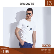 Brloote/巴魯特橫機T恤夏季時(shí)尚人臉嵌花圓領(lǐng)休閑短袖體恤衫男 白色 185/104A