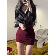 憶靜萱（YIJINGXUAN）辣妹性感連衣裙女夏季春秋小個子修身純欲高腰a字包臀短裙子夜店 兩件套裝【輕奢/氣質(zhì)/a字裙/短裙 S 【別致漂亮/驚艷/絕美/獨特】