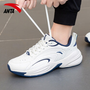 安踏（ANTA）男鞋秋季ACE運動鞋防水2025新款厚底跑步鞋旅游休閑老爹鞋子男夏 象牙白/新墨水藍-1 39