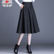 皮爾卡丹（pierre cardin）今年新款感裙子2025春季遮肚子半裙高腰A字裙中長款大擺傘裙 黑色 春秋款 M