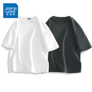 真維斯（Jeanswest）2件裝純棉重磅短袖t恤男生夏季山系慵懶風(fēng)情侶裝寬松加大碼半袖男 【2件裝】白色(純色)+深灰(純色) XL (180) (不起球不掉色)