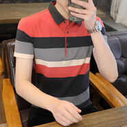 VACK夏季POLO翻領(lǐng)短袖t恤衣服男半袖休閑男裝T恤夏天打底衫衣服男潮流 2313鐵紅 2XL 145-165斤