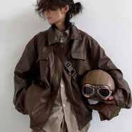 7家優(yōu)品夾克秋日系復(fù)古痞帥PU機(jī)車皮衣男美拉德情侶中性寬松百搭皮外套潮 LRB-W74棕色 2XL