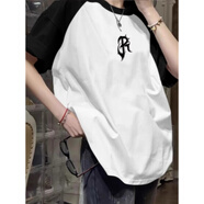 嬌茹妮美式插肩袖撞色圓領(lǐng)短袖T恤男女2024夏新款潮牌情侶拼接半袖體恤 黑色拼白色【高品質(zhì)100%純棉】 M