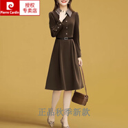 皮爾卡丹（pierre cardin）氣質(zhì)名媛高端裙子秋季2025年新款女裝中長(cháng)款長(cháng)袖秋冬毛呢連衣裙潮 咖啡色 L【建議105-115斤】