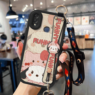 WAIDM榮耀8x手機殼女款honor8x保護(hù)套全包斜挎新款適用榮耀 8X外殼腕帶支架款八叉9可愛軟殼帶掛繩 【斜跨黑】HH1461 榮耀8x