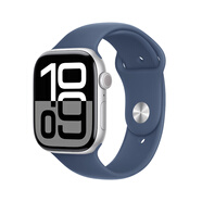 Apple Watch Series 10 智能手表42毫米銀色鋁金屬表殼丹寧色運動型表帶S/M【GPS】京補合約