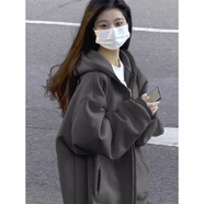 LDBE高級感開(kāi)衫衛衣外套女2024薄款春秋季美式復古寬松慵懶風(fēng)連帽上衣 深灰色【春秋薄款】 L （95-110）
