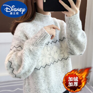 迪士尼（Disney）女大童高領(lǐng)仿水貂絨毛衣13高中初中學(xué)生12歲15秋冬套頭寬松打底衫 灰色加絨 S 建議80-95斤