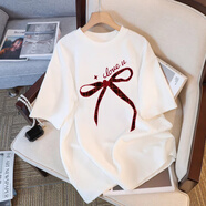 一寸相思白色短袖t恤女純棉2025夏季新款爆款寬松慵懶風(fēng)半袖上衣韓版體恤 白色-格子蝴蝶結 S (75-85斤)