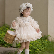 忻悅晴女童洛麗塔公主裙兒童lolita連衣裙蕾絲蓬蓬紗女寶寶周歲生日禮服 H009米色長(cháng)袖(大貨袖子無(wú)蝴蝶結) 110 cm偏小需拍大一碼