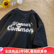侯七爺（HOUQIYE）短袖T恤男2024新款夏季ins潮牌美式高街男生半袖寬松體恤純棉衣服 黑色 M